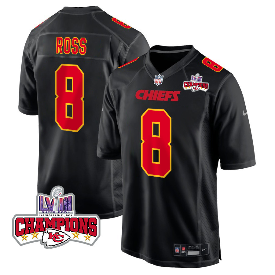 Justyn Ross 8 Kansas City Chiefs Super Bowl LVIII Champions 4 Stars Patch Fashion Game Men Jersey - Carbon Black JS7055 nicesnker