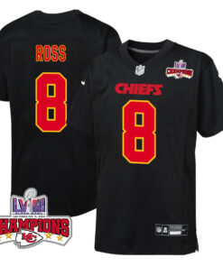 Justyn Ross 8 Kansas City Chiefs Super Bowl LVIII Champions 4 Stars Patch Fashion Game YOUTH Jersey - Carbon Black JS9445 nicesnker