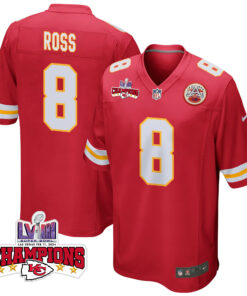 Justyn Ross 8 Kansas City Chiefs Super Bowl LVIII Champions 4 Stars Patch Game Men Jersey - Red JS4938 nicesnker