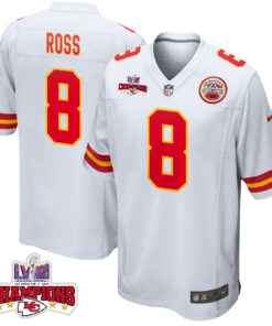 Justyn Ross 8 Kansas City Chiefs Super Bowl LVIII Champions 4 Stars Patch Game Men Jersey - White JS6601 nicesnker