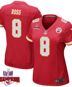 Justyn Ross 8 Kansas City Chiefs Super Bowl LVIII Champions 4 Stars Patch Game Women Jersey - Red JS3358 nicesnker