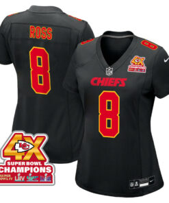 Justyn Ross 8 Kansas City Chiefs Super Bowl LVIII Champions 4X Fashion Game Women Jersey - Carbon Black JS2611 nicesnker