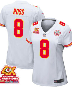 Justyn Ross 8 Kansas City Chiefs Super Bowl LVIII Champions 4X Game Women Jersey - White JS1372 nicesnker
