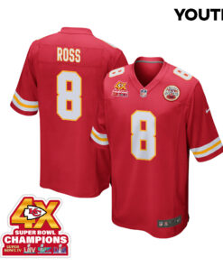 Justyn Ross 8 Kansas City Chiefs Super Bowl LVIII Champions 4X Game YOUTH Jersey - Red JS4028 nicesnker