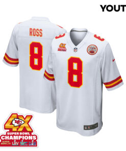 Justyn Ross 8 Kansas City Chiefs Super Bowl LVIII Champions 4X Game YOUTH Jersey - White JS1203 nicesnker