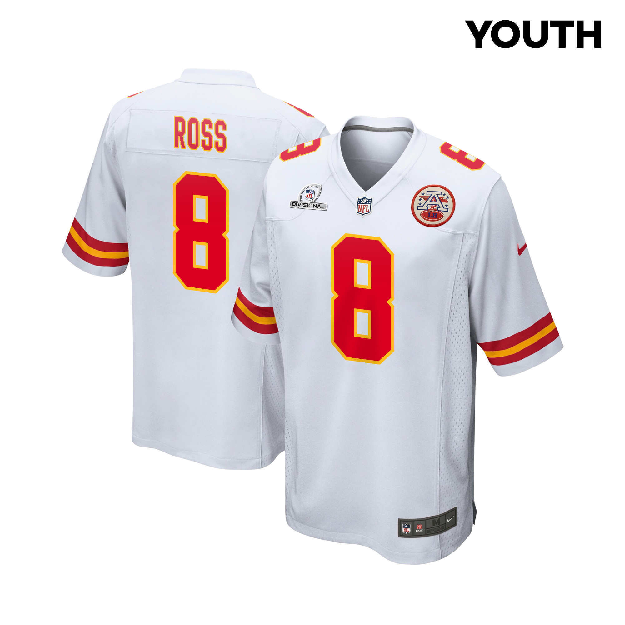 Justyn Ross 8 Kansas City Chiefs Super Bowl LVIII Patch Game YOUTH Jersey - White JS1610 nicesnker