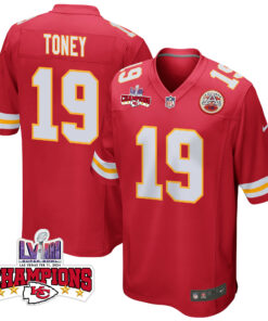 Kadarius Toney 19 Kansas City Chiefs Super Bowl LVIII Champions 4 Stars Patch Game Men Jersey - Red JS9592 nicesnker