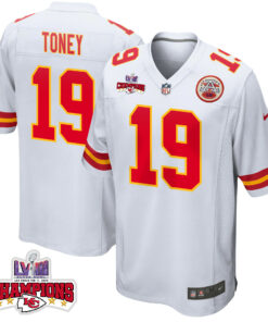 Kadarius Toney 19 Kansas City Chiefs Super Bowl LVIII Champions 4 Stars Patch Game Men Jersey - White JS5080 nicesnker