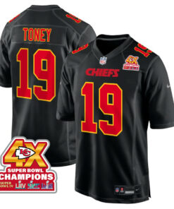 Kadarius Toney 19 Kansas City Chiefs Super Bowl LVIII Champions 4X Fashion Game Men Jersey - Carbon Black JS9163 nicesnker