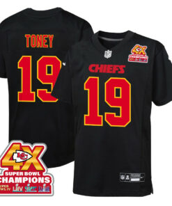 Kadarius Toney 19 Kansas City Chiefs Super Bowl LVIII Champions 4X Fashion Game YOUTH Jersey - Carbon Black JS3807 nicesnker