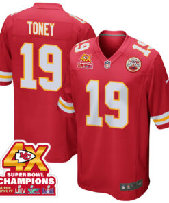 Kadarius Toney 19 Kansas City Chiefs Super Bowl LVIII Champions 4X Game Men Jersey - Red JS1777 nicesnker