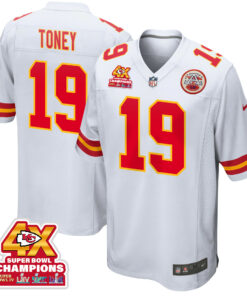 Kadarius Toney 19 Kansas City Chiefs Super Bowl LVIII Champions 4X Game Men Jersey - White JS8972 nicesnker