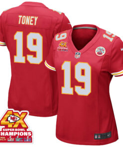 Kadarius Toney 19 Kansas City Chiefs Super Bowl LVIII Champions 4X Game Women Jersey - Red JS7647 nicesnker