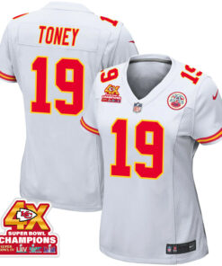 Kadarius Toney 19 Kansas City Chiefs Super Bowl LVIII Champions 4X Game Women Jersey - White JS6033 nicesnker
