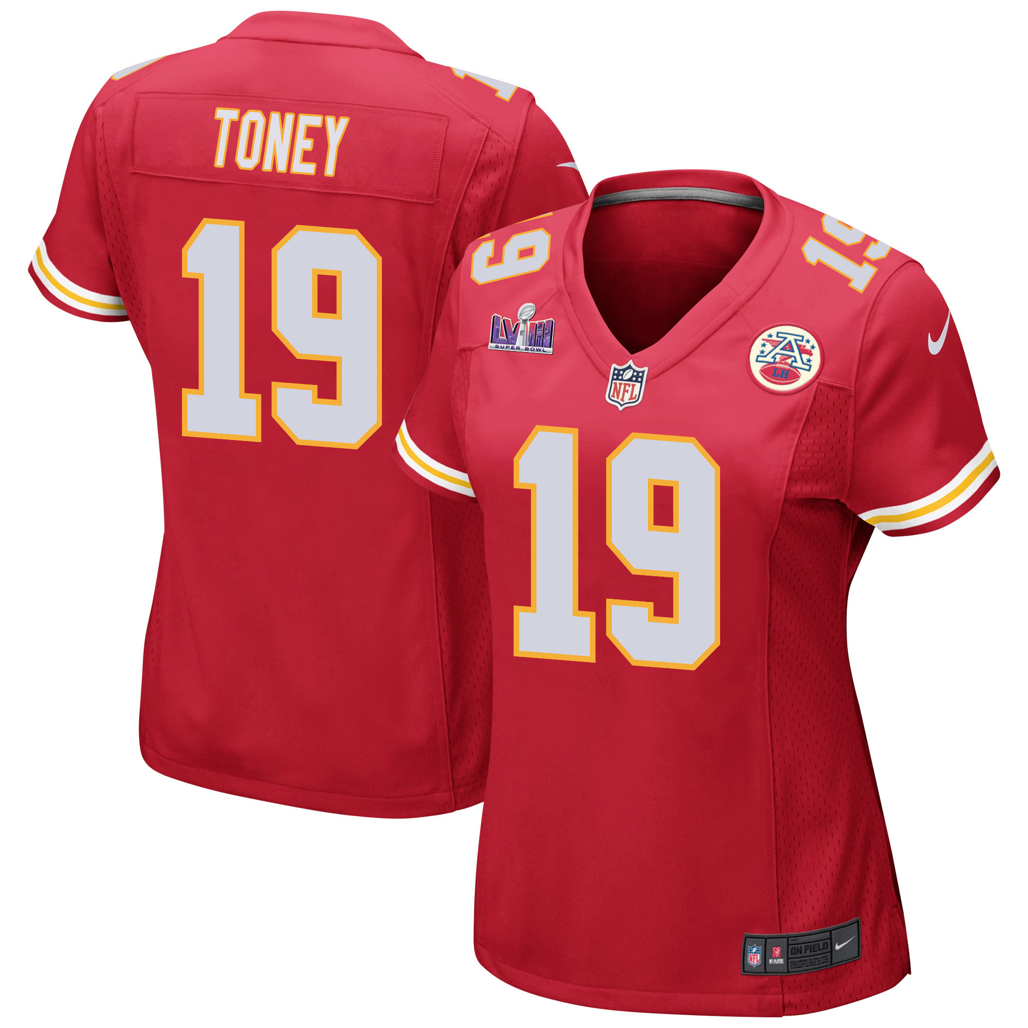Kadarius Toney 19 Kansas City Chiefs Super Bowl LVIII Patch Game Women Jersey - Red JS4379 nicesnker