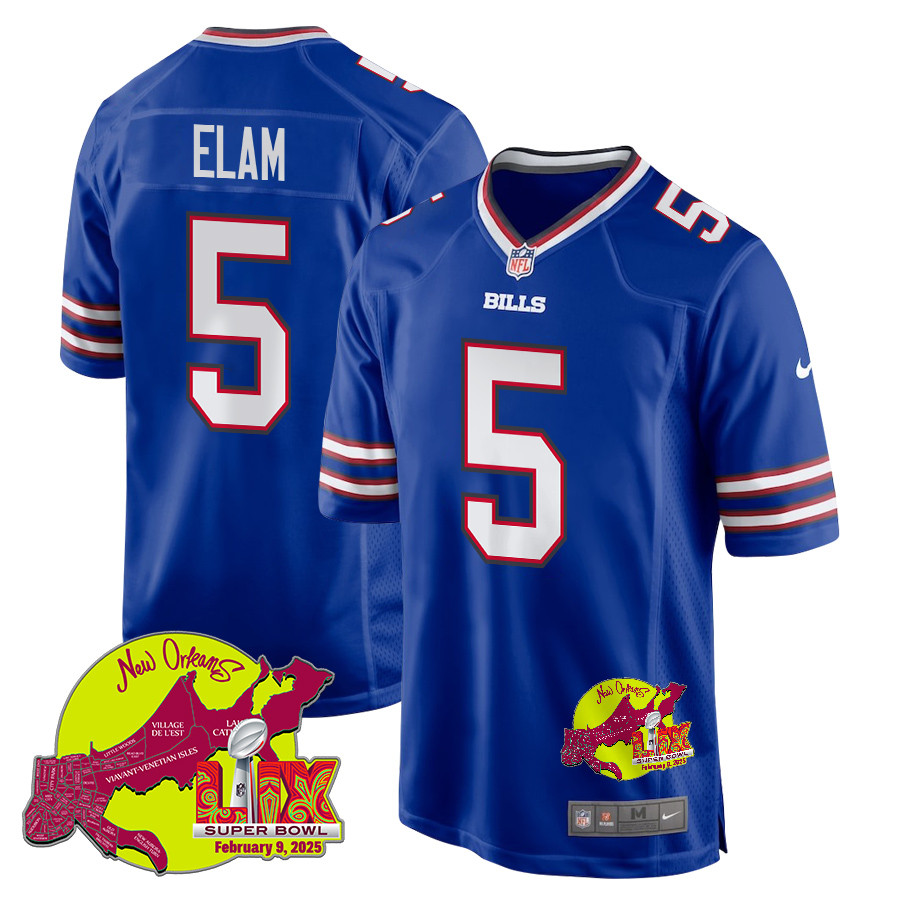 Kaiir Elam 5 Buffalo Bills Super Bowl LIX New Orleans Patch Game Men Jersey - Royal JS6608 nicesnker
