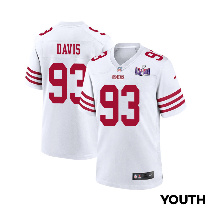 Kalia Davis 93 San Francisco 49ers Super Bowl LVIII Patch Game YOUTH Jersey - White JS7444 nicesnker