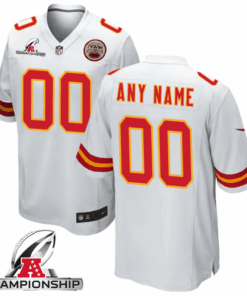 Kansas City Chiefs AFC Championship Patch Game Men Custom Jersey - White JS7780 nicesnker