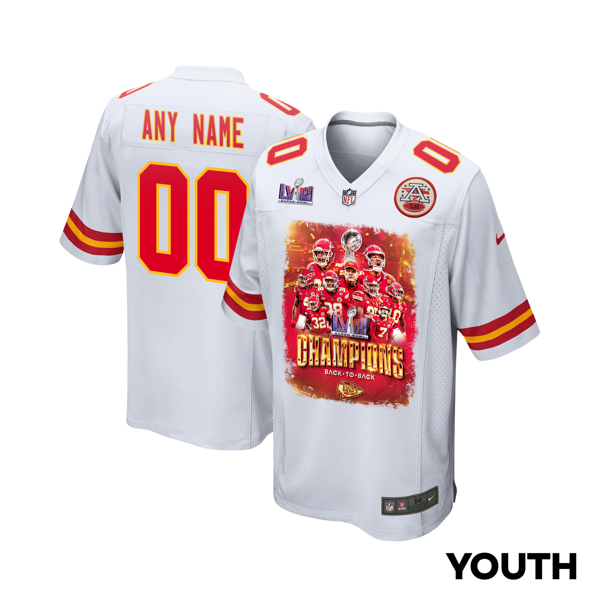 Kansas City Chiefs Super Bowl LVIII Back To Back Game YOUTH Jersey - White JS7578 nicesnker