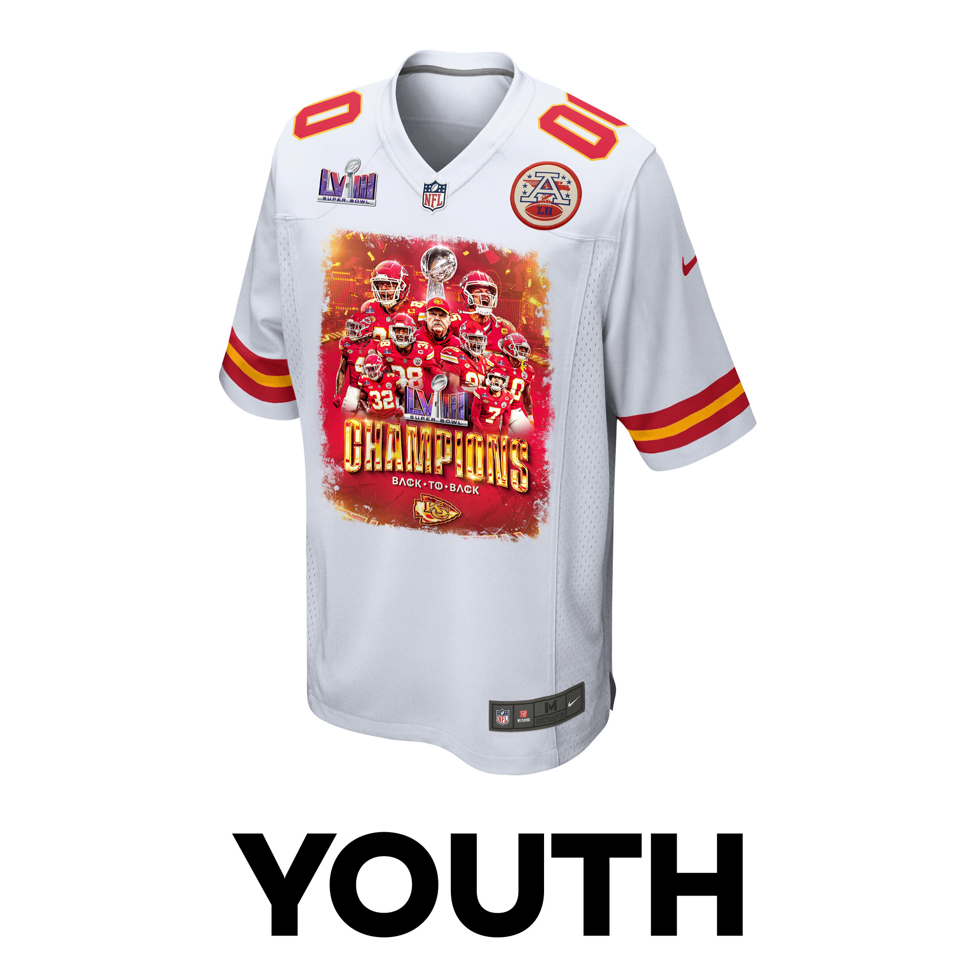 Kansas City Chiefs Super Bowl LVIII Back To Back Game YOUTH Jersey - White JS7578 nicesnker - Image 2