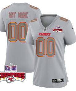 Kansas City Chiefs Super Bowl LVIII Champions 4 Stars Patch Atmosphere Fashion Game Custom Women Jersey - Gray JS8156 nicesnker