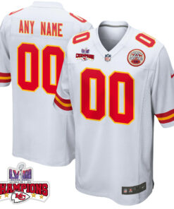 Kansas City Chiefs Super Bowl LVIII Champions 4 Stars Patch Game Custom Men Jersey - White JS2647 nicesnker