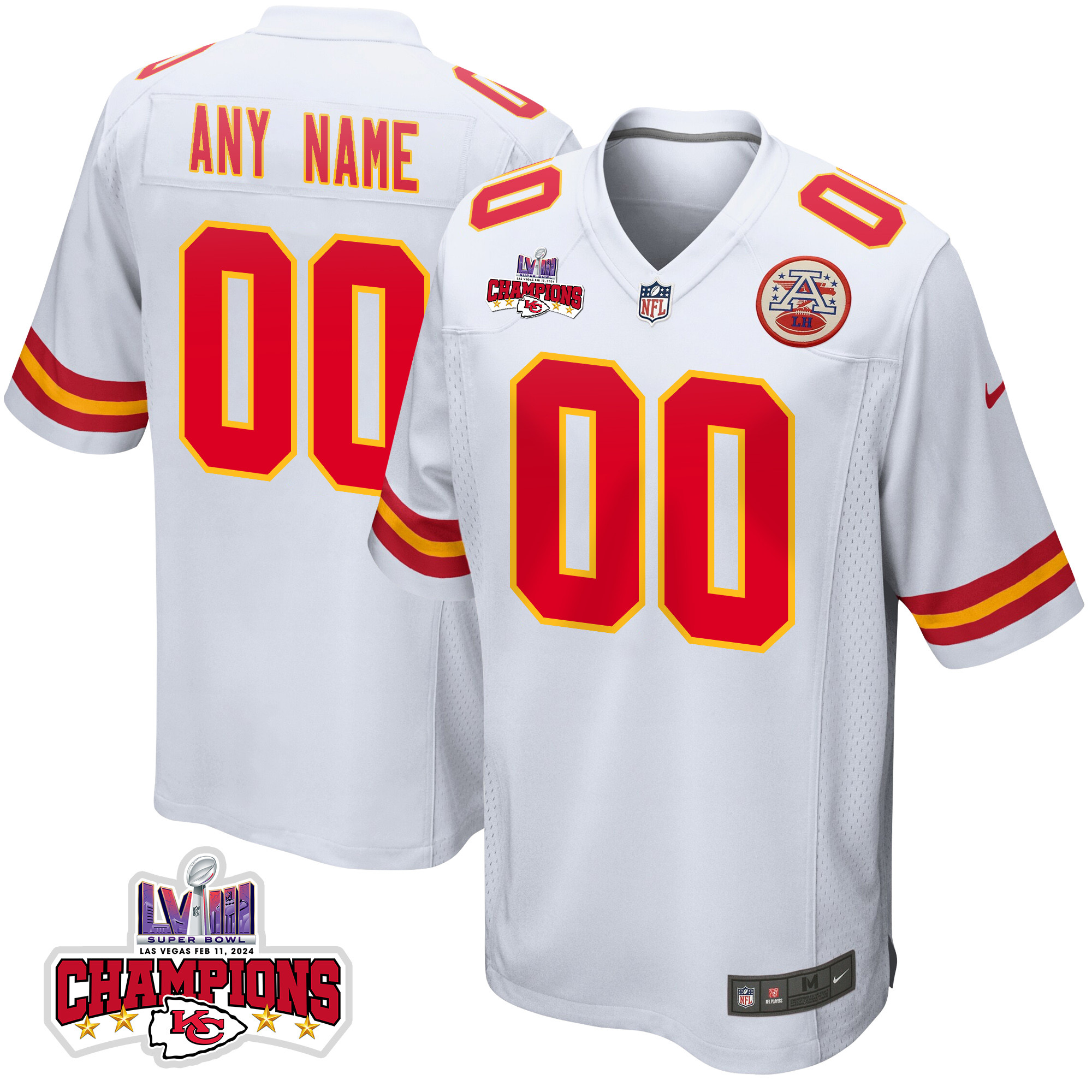 Kansas City Chiefs Super Bowl LVIII Champions 4 Stars Patch Game Custom Men Jersey - White JS2647 nicesnker
