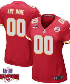 Kansas City Chiefs Super Bowl LVIII Champions 4 Stars Patch Game Custom Women Jersey - Red JS6086 nicesnker