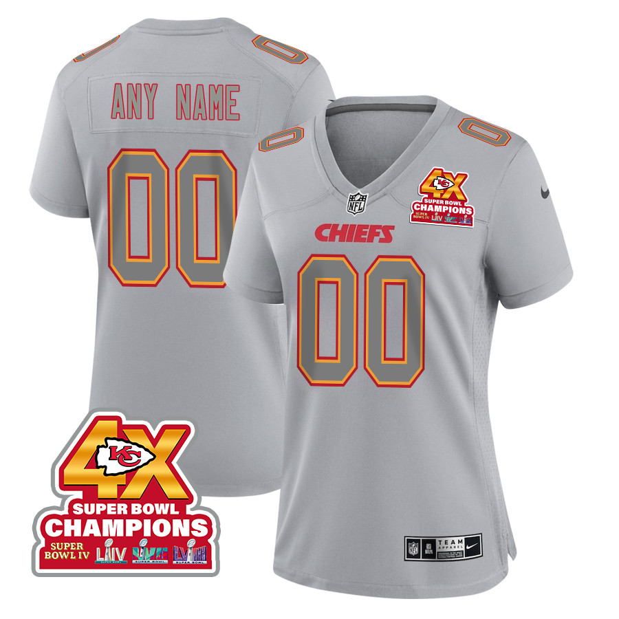 Kansas City Chiefs Super Bowl LVIII Champions 4X Atmosphere Fashion Game Custom Women Jersey - Gray JS8962 nicesnker