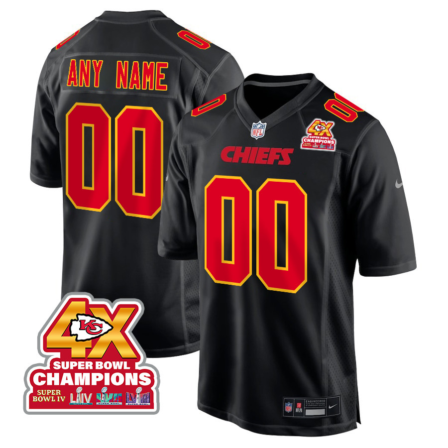 Kansas City Chiefs Super Bowl LVIII Champions 4X Fashion Game Custom Men Jersey - Carbon Black JS7449 nicesnker