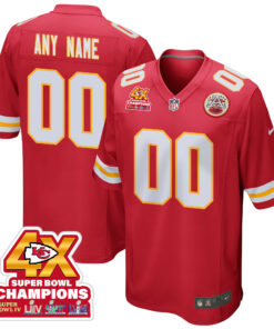 Kansas City Chiefs Super Bowl LVIII Champions 4X Game Custom Men Jersey - Red JS6439 nicesnker