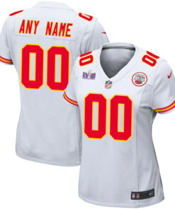 Kansas City Chiefs Super Bowl LVIII Patch Game Custom Women Jersey - White JS7795 nicesnker