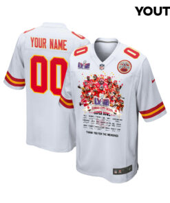 Kansas City Chiefs Super Bowl LVIII Thanks For Memories Game Custom YOUTH Jersey - White JS4019 nicesnker