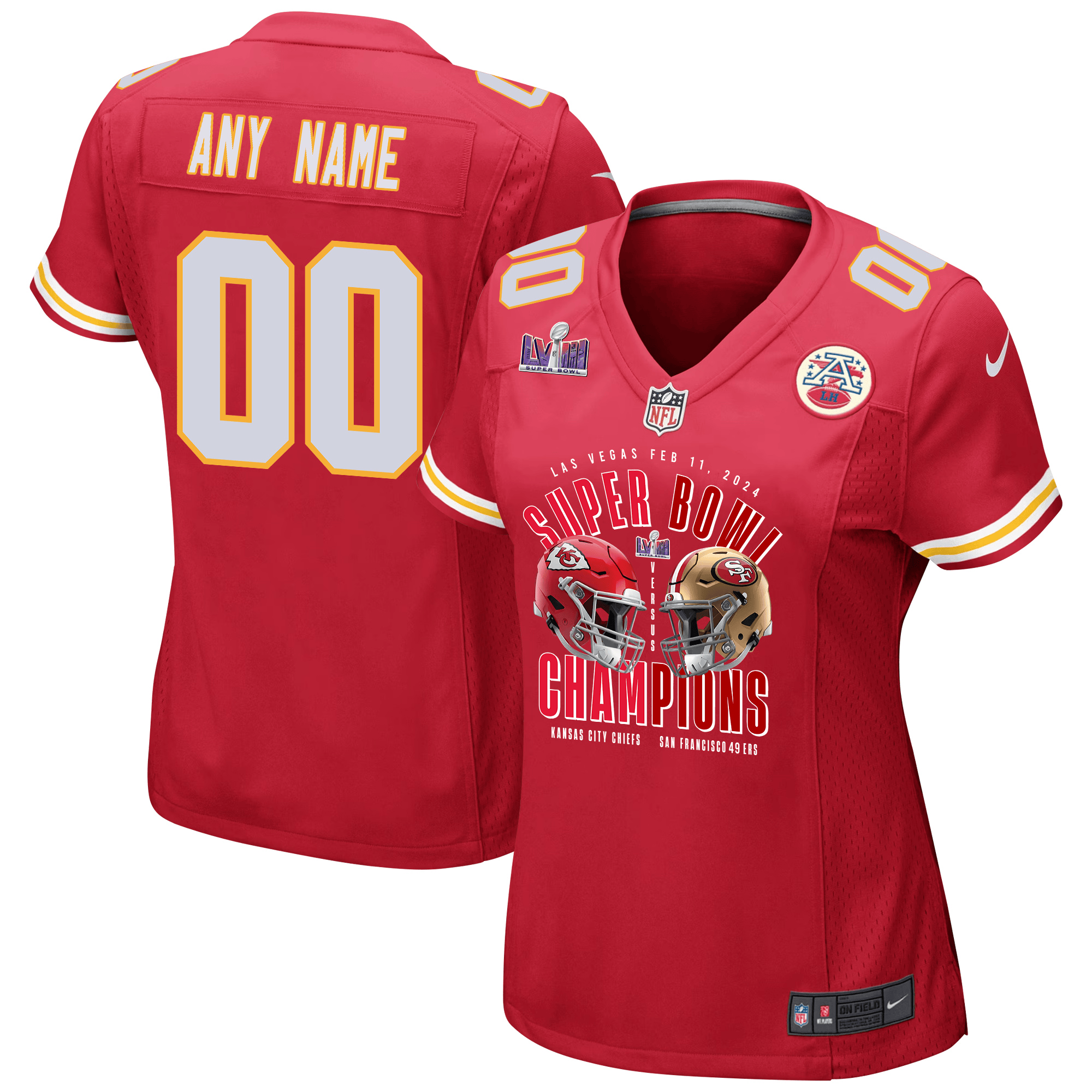 Kansas City Chiefs vs. San Francisco 49ers Super Bowl LVIII Matchup Game Custom Women Jersey - Red JS8573 nicesnker