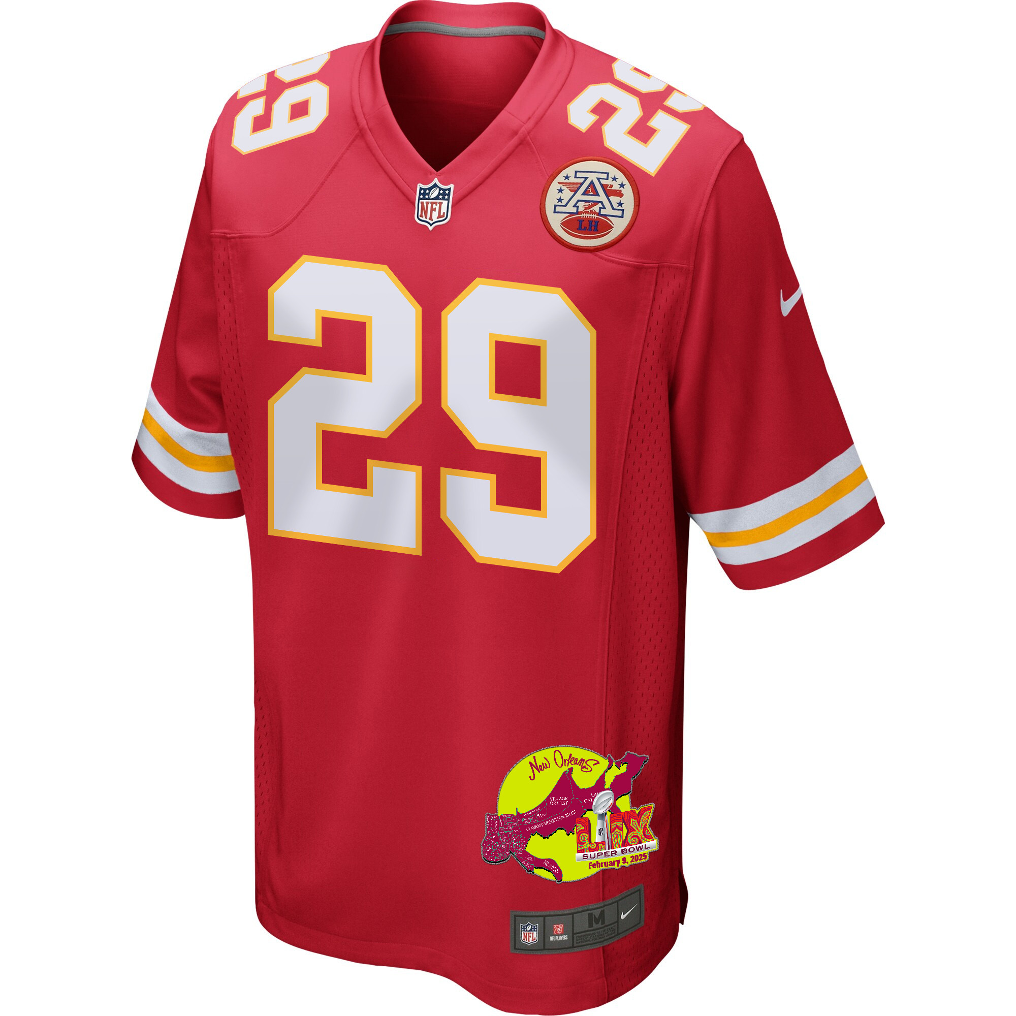 Kareem Hunt 29 Kansas City Chiefs Super Bowl LIX New Orleans Patch Game Men Jersey - Red JS1315 nicesnker - Image 3