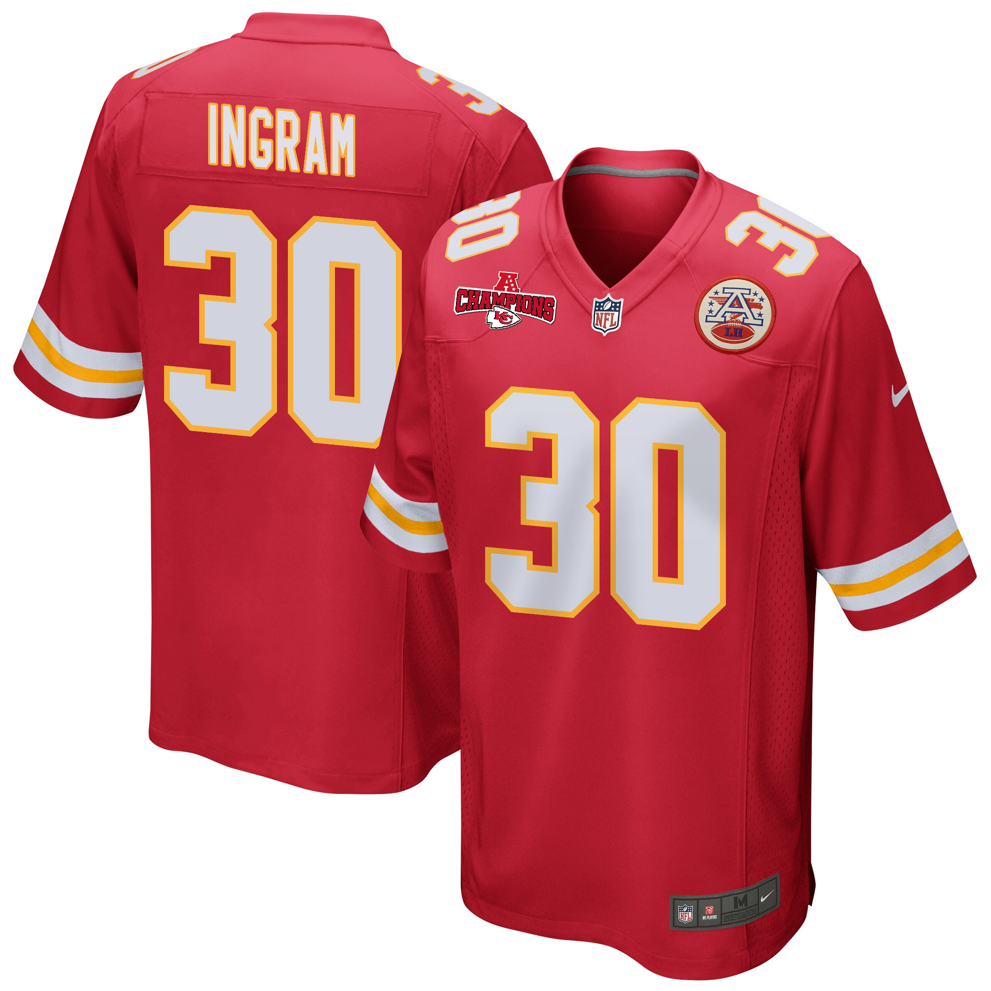 Keaontay Ingram 30 Kansas City Chiefs AFC Champions Patch Game Men Jersey - Red JS3087 nicesnker