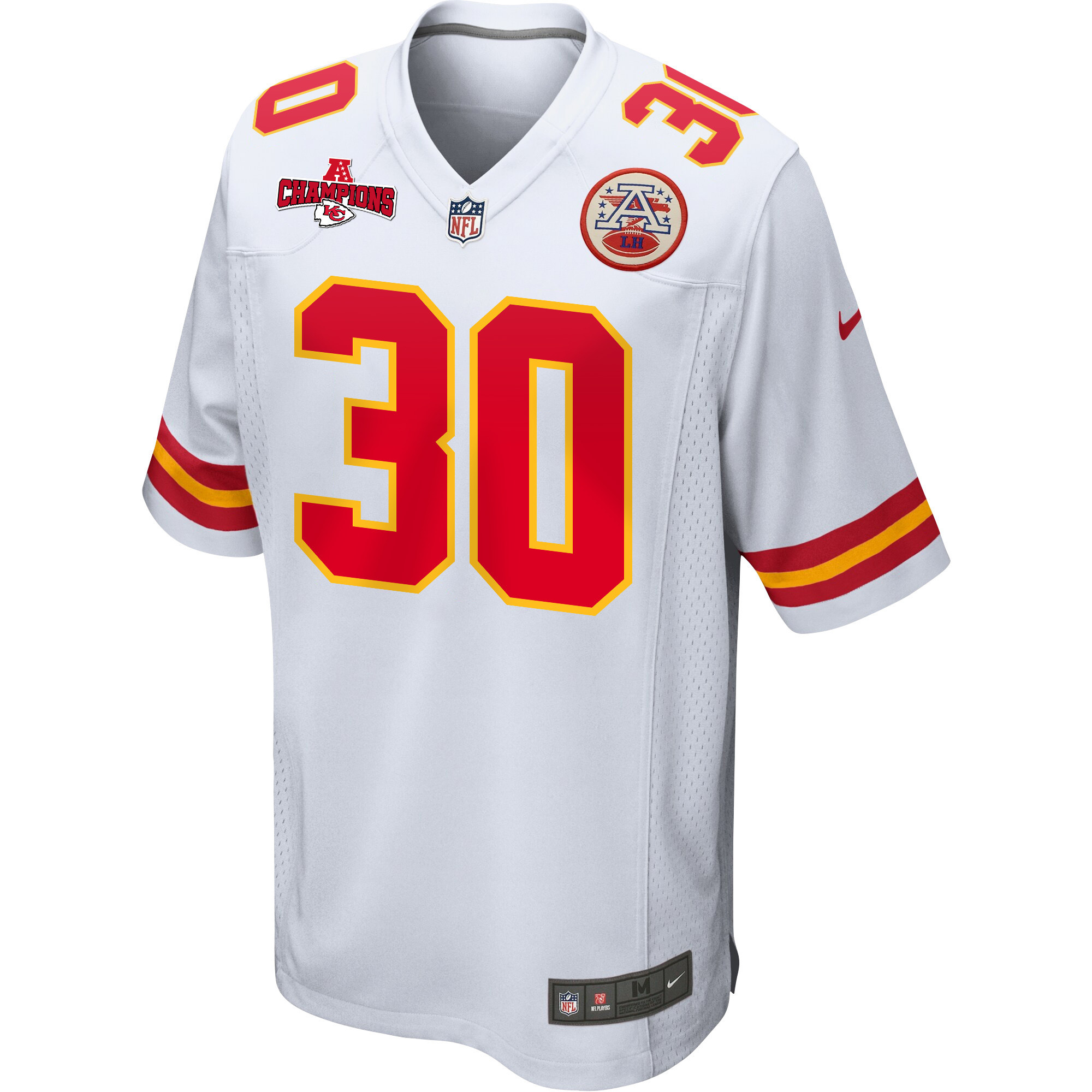 Keaontay Ingram 30 Kansas City Chiefs AFC Champions Patch Game Men Jersey - White JS6093 nicesnker - Image 2