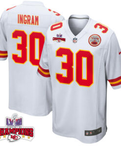 Keaontay Ingram 30 Kansas City Chiefs Super Bowl LVIII Champions 4 Stars Patch Game Men Jersey - White JS1610 nicesnker