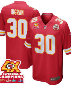 Keaontay Ingram 30 Kansas City Chiefs Super Bowl LVIII Champions 4X Game Men Jersey - Red JS9052 nicesnker