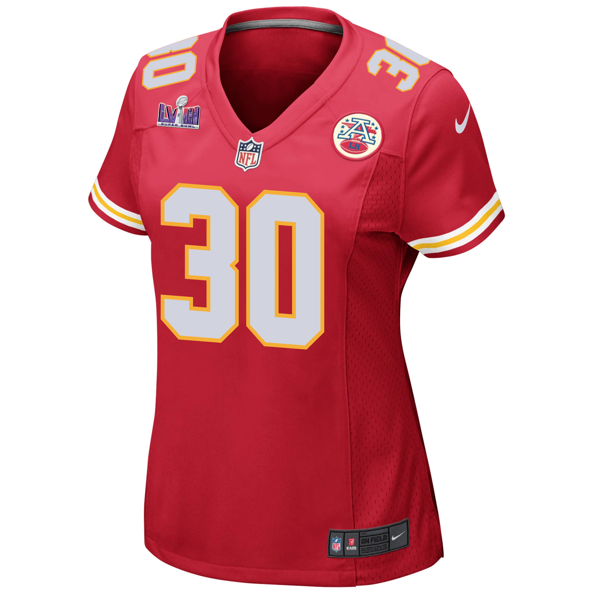 Keaontay Ingram 30 Kansas City Chiefs Super Bowl LVIII Patch Game Women Jersey - Red JS2343 nicesnker - Image 2