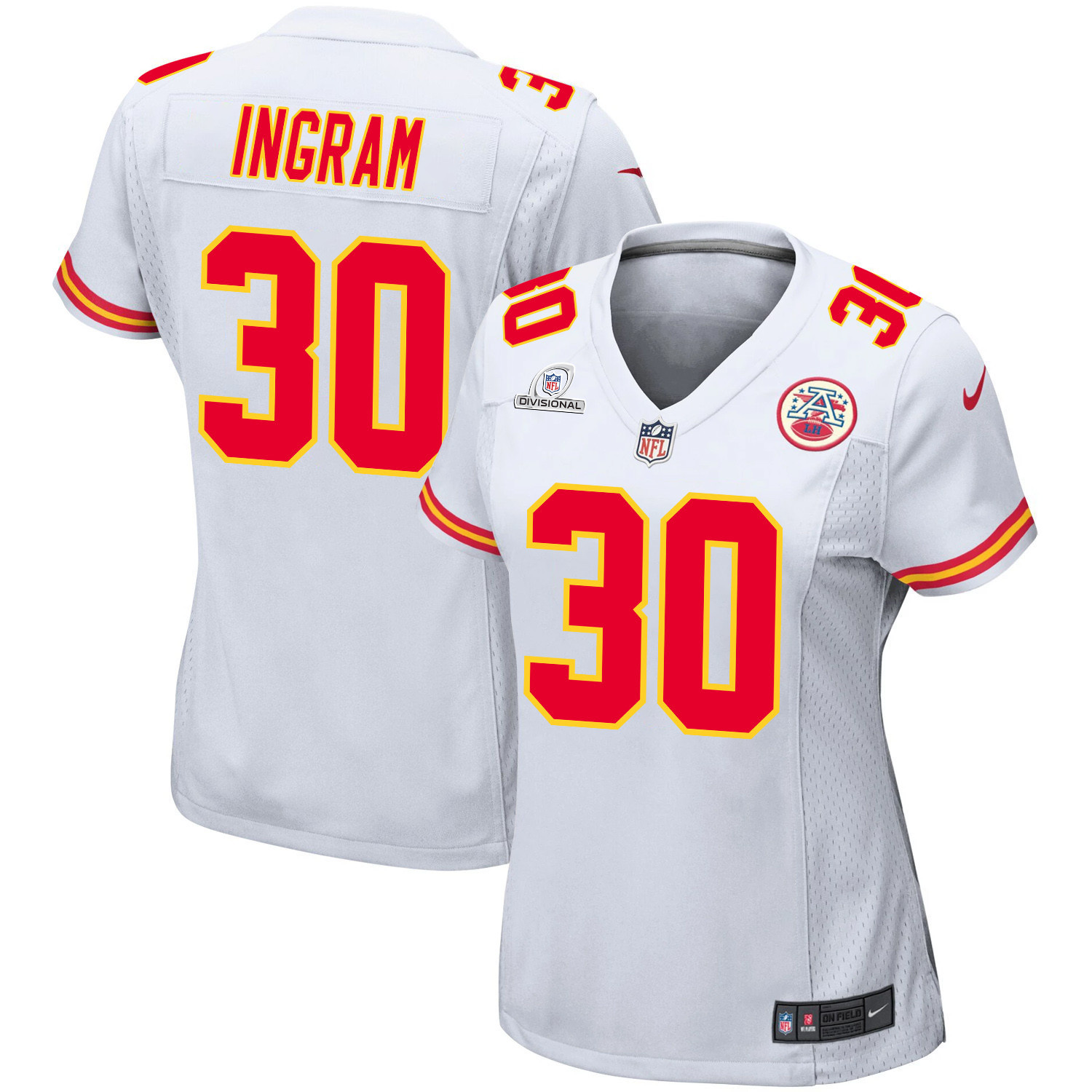Keaontay Ingram 30 Kansas City Chiefs Super Bowl LVIII Patch Game Women Jersey - White JS5721 nicesnker