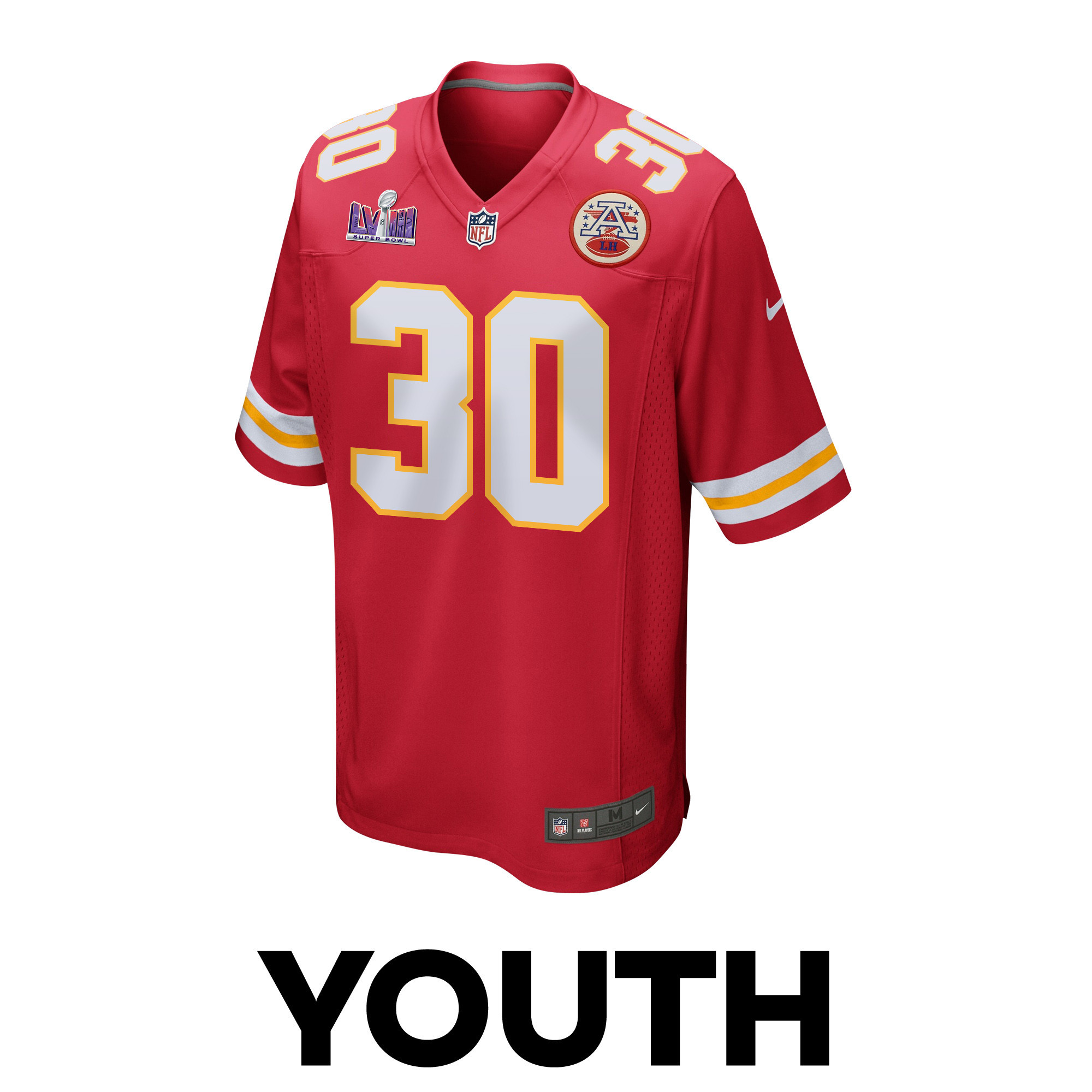 Keaontay Ingram 30 Kansas City Chiefs Super Bowl LVIII Patch Game YOUTH Jersey - Red JS2906 nicesnker - Image 2