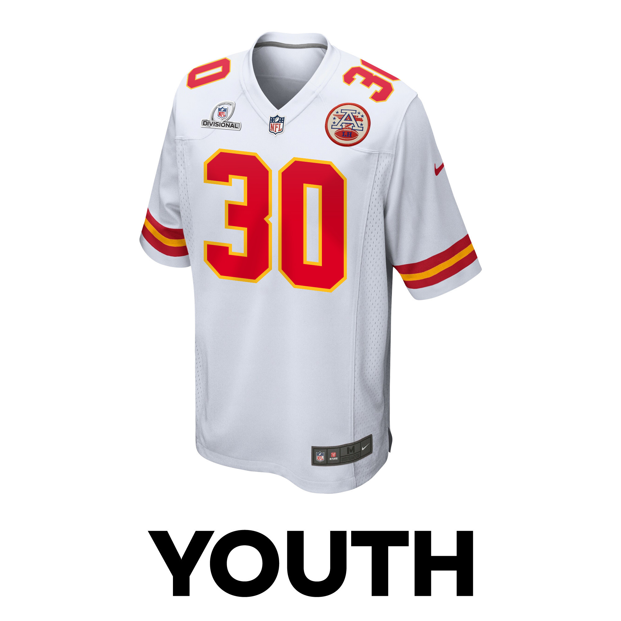 Keaontay Ingram 30 Kansas City Chiefs Super Bowl LVIII Patch Game YOUTH Jersey - White JS8564 nicesnker - Image 2
