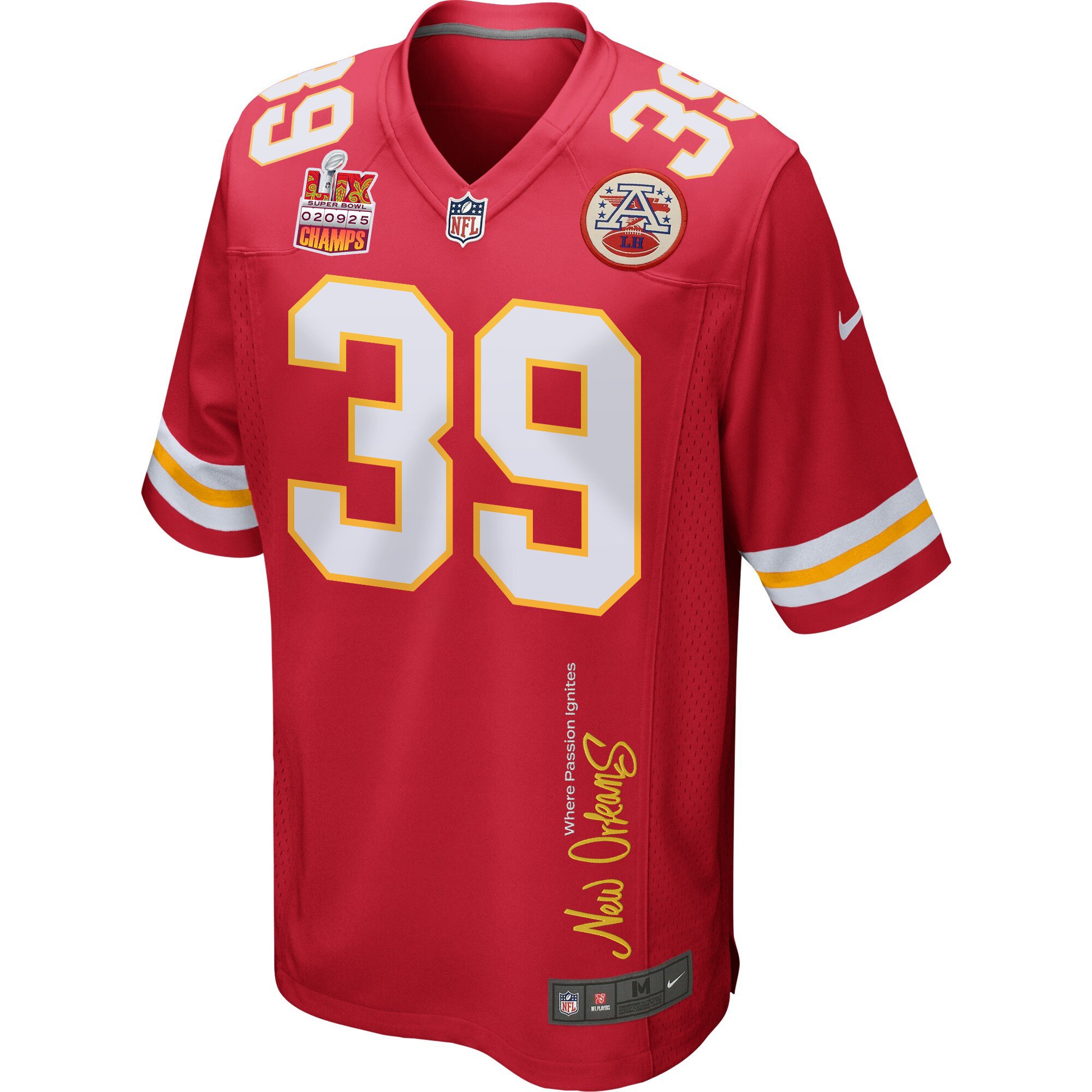 Keith Taylor 39 Kansas City Chiefs Super Bowl LIX Champions Patch 'New Orleans - Where Passion Ignites' EMBROIDERED Game Men Jersey - Red JS2198 nicesnker - Image 3