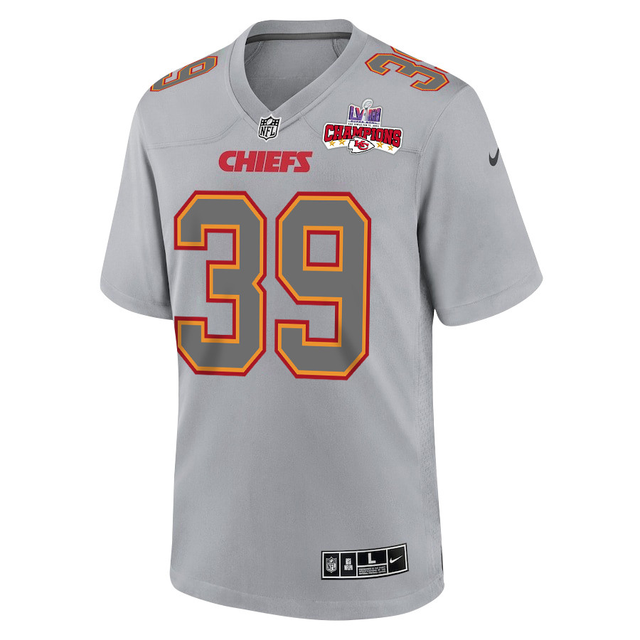 Keith Taylor 39 Kansas City Chiefs Super Bowl LVIII Champions 4 Stars Patch Atmosphere Fashion Game Men Jersey - Gray JS6721 nicesnker - Image 2