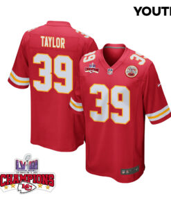 Keith Taylor 39 Kansas City Chiefs Super Bowl LVIII Champions 4 Stars Patch Game YOUTH Jersey - Red JS3159 nicesnker