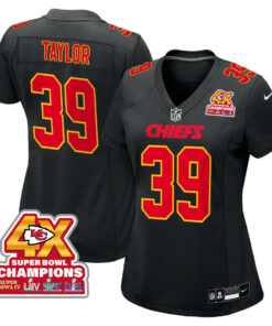Keith Taylor 39 Kansas City Chiefs Super Bowl LVIII Champions 4X Fashion Game Women Jersey - Carbon Black JS2622 nicesnker