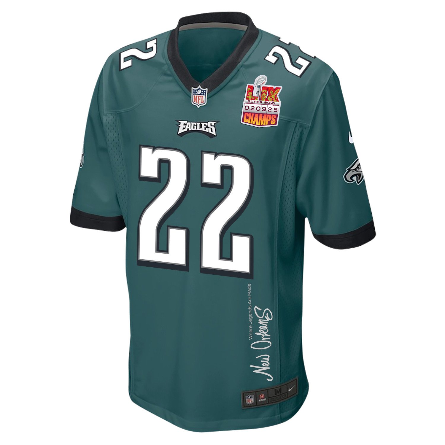 Kelee Ringo 22 Philadelphia Eagles Super Bowl LIX Champions Patch 'New Orleans - Where Legends Are Made' EMBROIDERED Game Men Jersey - Midnight Green JS8155 nicesnker - Image 3