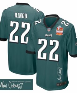 Kelee Ringo 22 Philadelphia Eagles Super Bowl LIX Champions Patch 'New Orleans - Where Passion Ignites' EMBROIDERED Game Men Jersey - Midnight Green JS9534 nicesnker