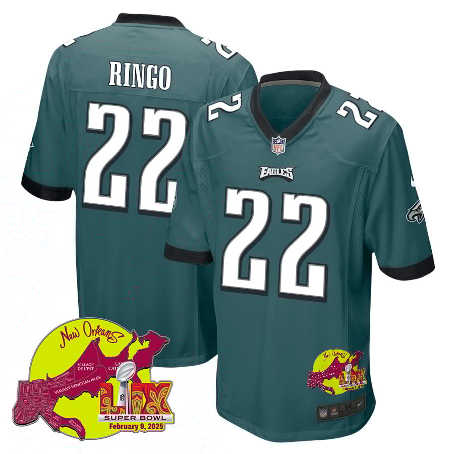 Kelee Ringo 22 Philadelphia Eagles Super Bowl LIX New Orleans Patch Game Men Jersey - Midnight Green JS7659 nicesnker